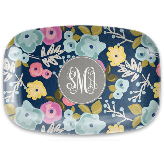 Navy Bloom Melamine Platter